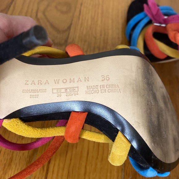 Zara Multicolor Suede Leather High Heel Sandals - Picture 8 of 8